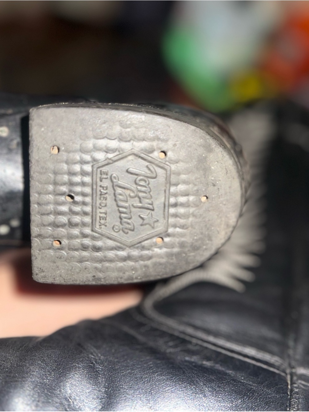 Tony Lama Black Genuine Leather Western Boots - Picture 4 of 5